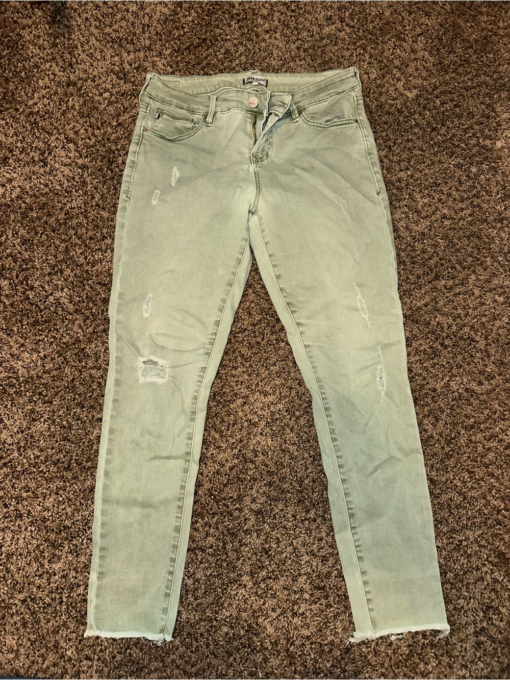 Dear John Cropped Distressed Sage Green Ankle Jeans